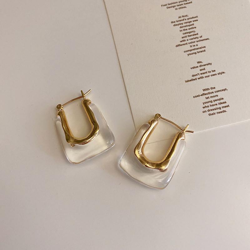 Chic Geometric U-Shaped Acrylic & Metal Retro Earrings for Women