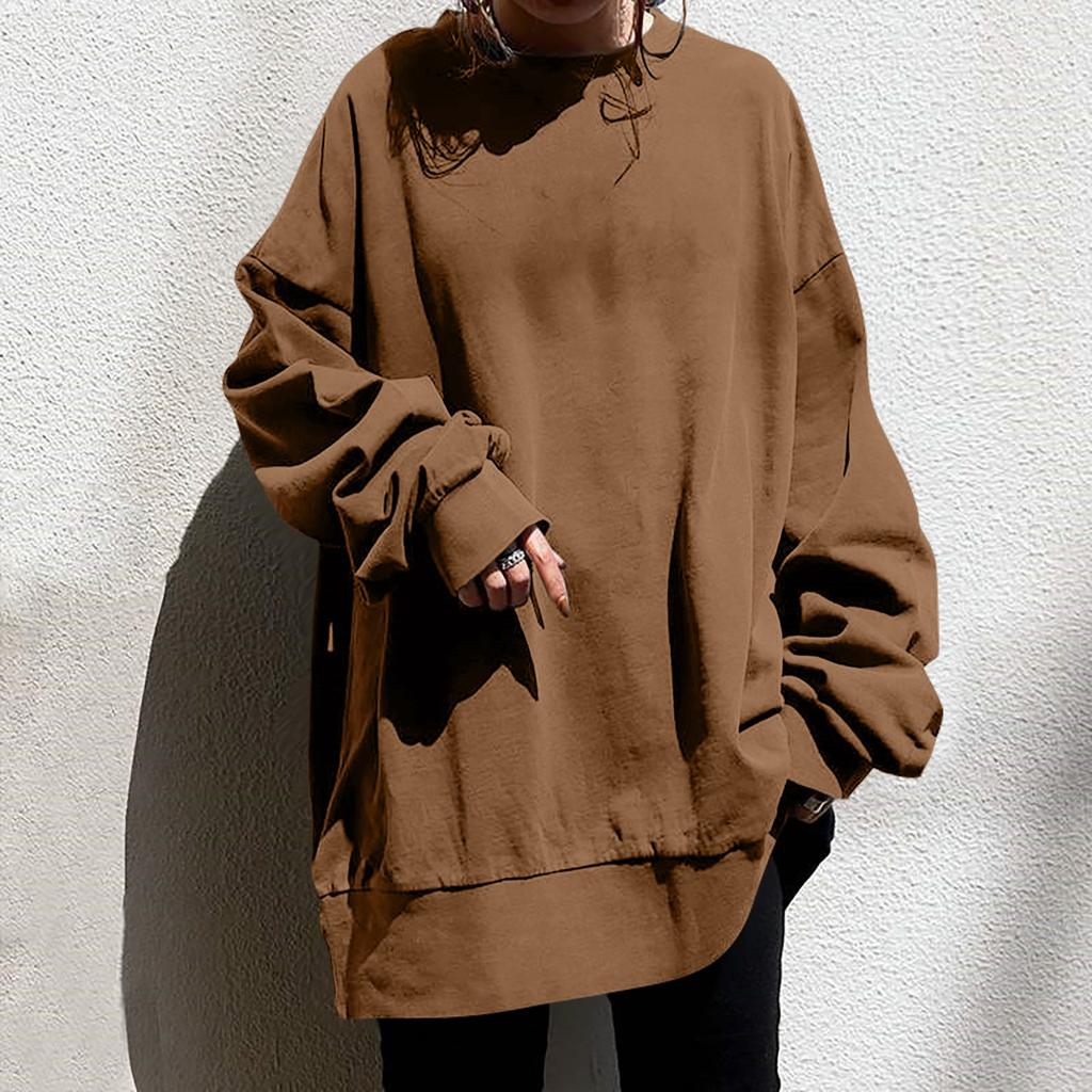 Femei moda casual guler rotund mânecă lungă culoare solidă hanorac lung