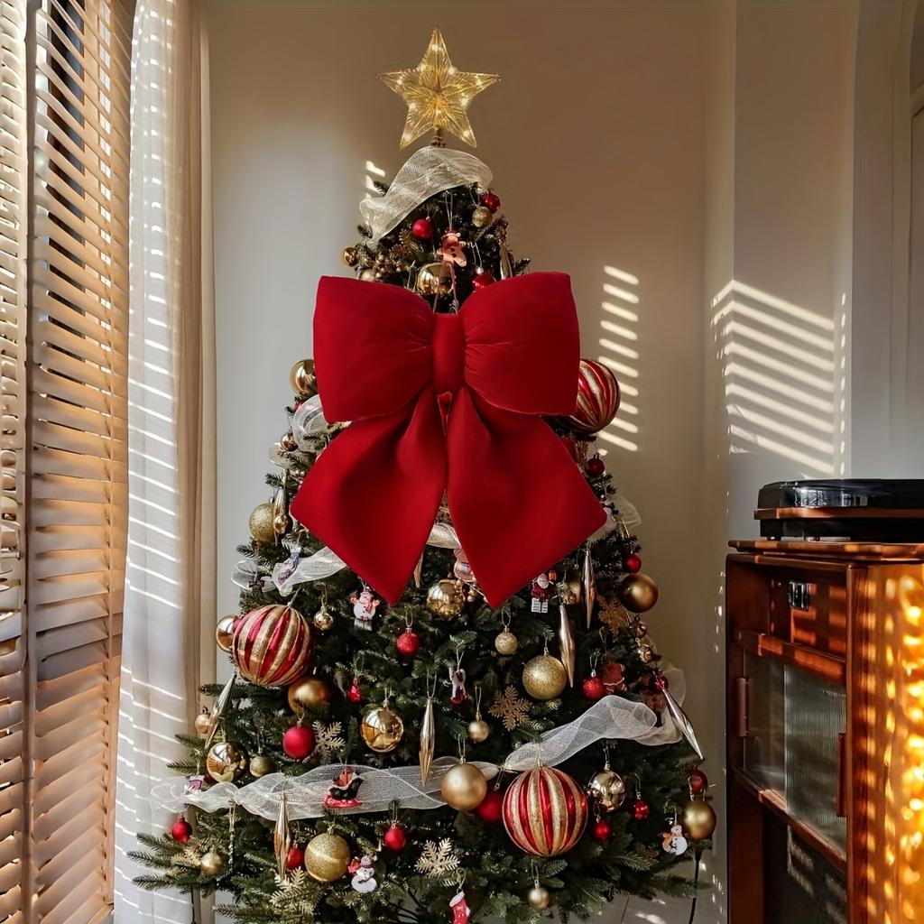 Large Red Velvet Bow Christmas Tree Decoration Ornament, for Christmas, Weddings, Hotels, and Party Decorations