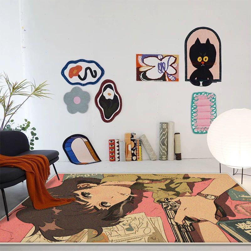 INS Fashion Cartoon Carpet Living Room Creative Girl Bedroom Decoration Area Rugs Non-slip Kids Room Bedside Entrance Floor Mats
