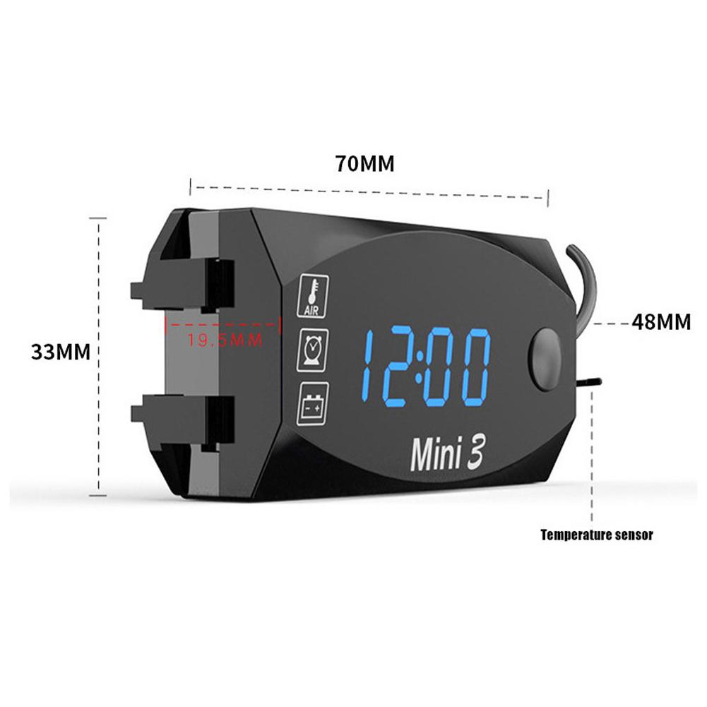 12V Moto Temperature Clock Waterproof 3 In 1 Motorcycle Electronic Clock Thermometer Voltmeter Digital Display Universal Watch