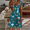 Sommer Damenbekleidung Disney Blumendruck Niedlicher Druck V-Ausschnitt Kurzarm Lockeres Kleid Damen Einfaches Modekleid Party Geschenk