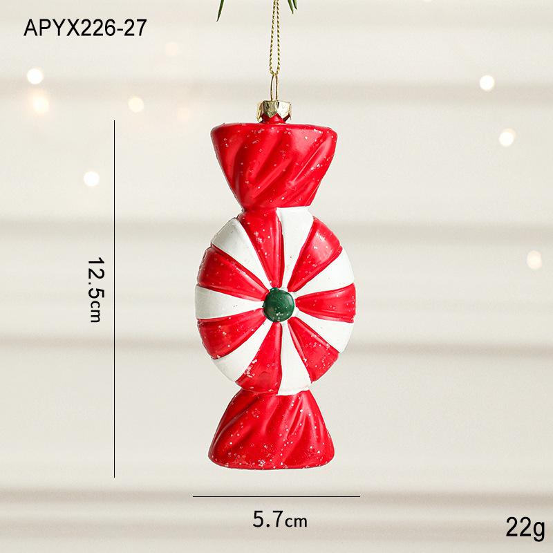 Red & White Painted Wooden House Christmas Ornaments: Car, Gift Cane, Donut, & Cloth Pendants