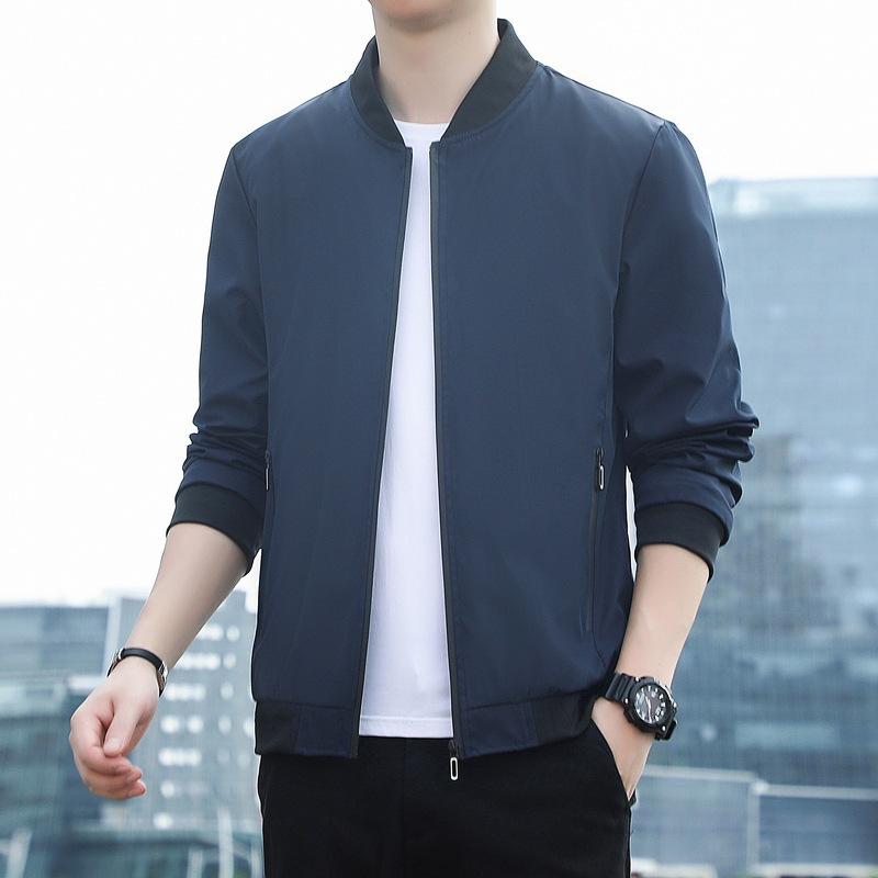 Mens Spring Autumn New Fashion Business Casual Minimalist Versatile Jacket With Zipper Pockets Loose Bomber Outerwear Premium