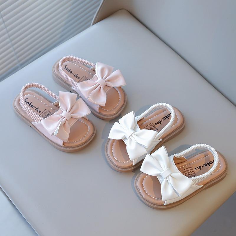 Summer Girls' Bowknot Fashion Sandals, Children's Princess Shoes, Soft-Soled Anti-Slip Beach Shoes.