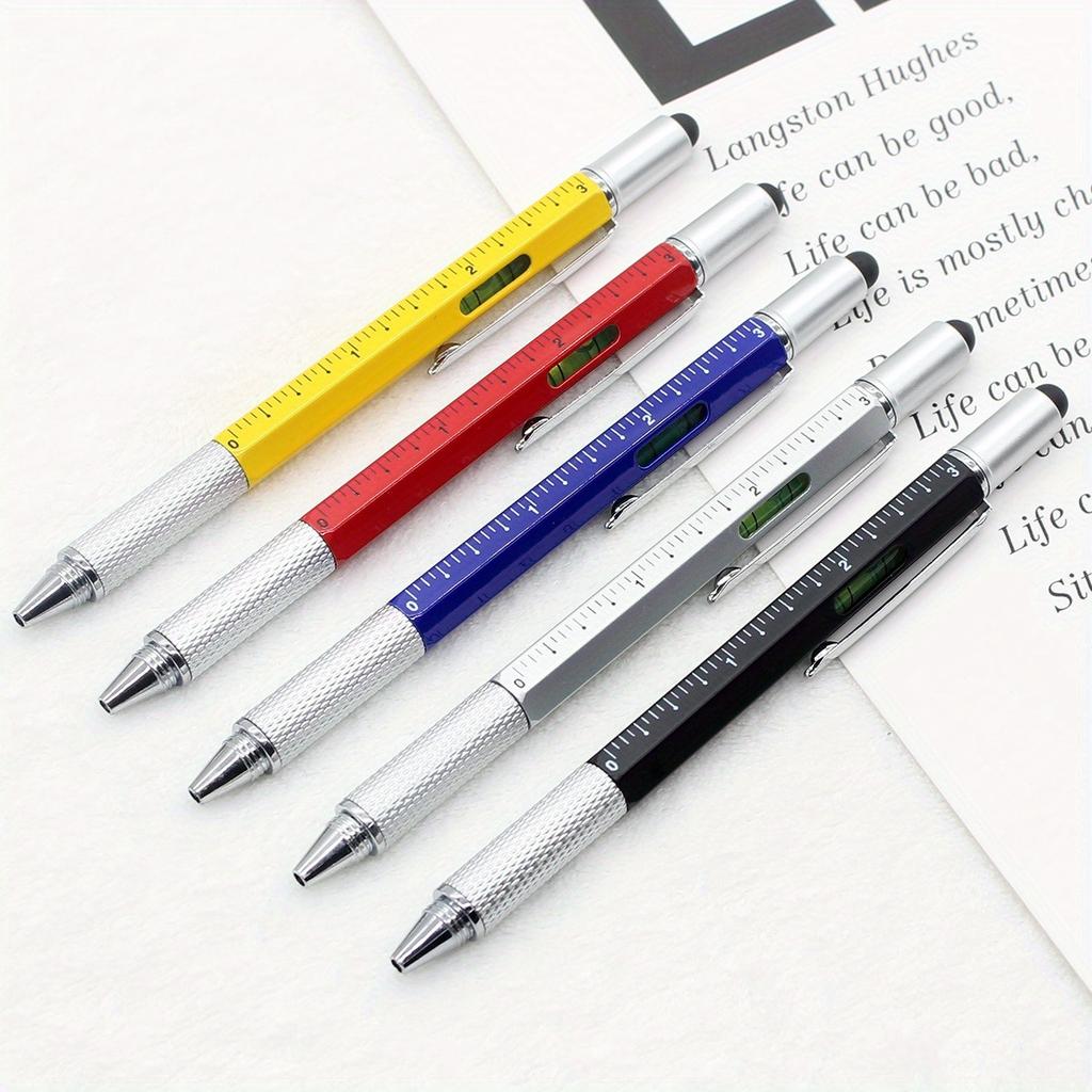 6-in-1 Metal Screwdriver Level Ballpoint Pen Multifunctional Touch Screen Capacitive Ruler Tool Metal Pen