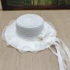 2025 new style flower decoration fresh ladies summer straw hat flat top large brim sun hat beach French elegant wedding hat