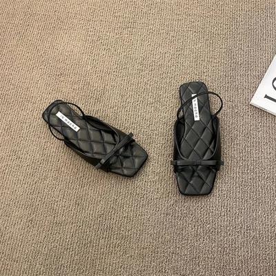 Sommer Neue Damen Hausschuhe Offene Zehen Quadratische Zehen 2024 Markenschuhe für Damen Täglich Schleife Flach Outdoor Damen Hausschuhe Chinelos