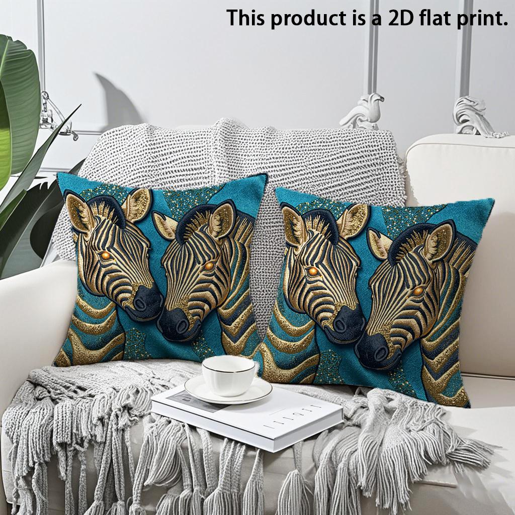 

2pcs Luxury Teal Zebra Print Throw Pillow Covers Decorative Wild Animal Square Cushion Cases for Sofa Bedroom Living Room 45x45cm-2pcs