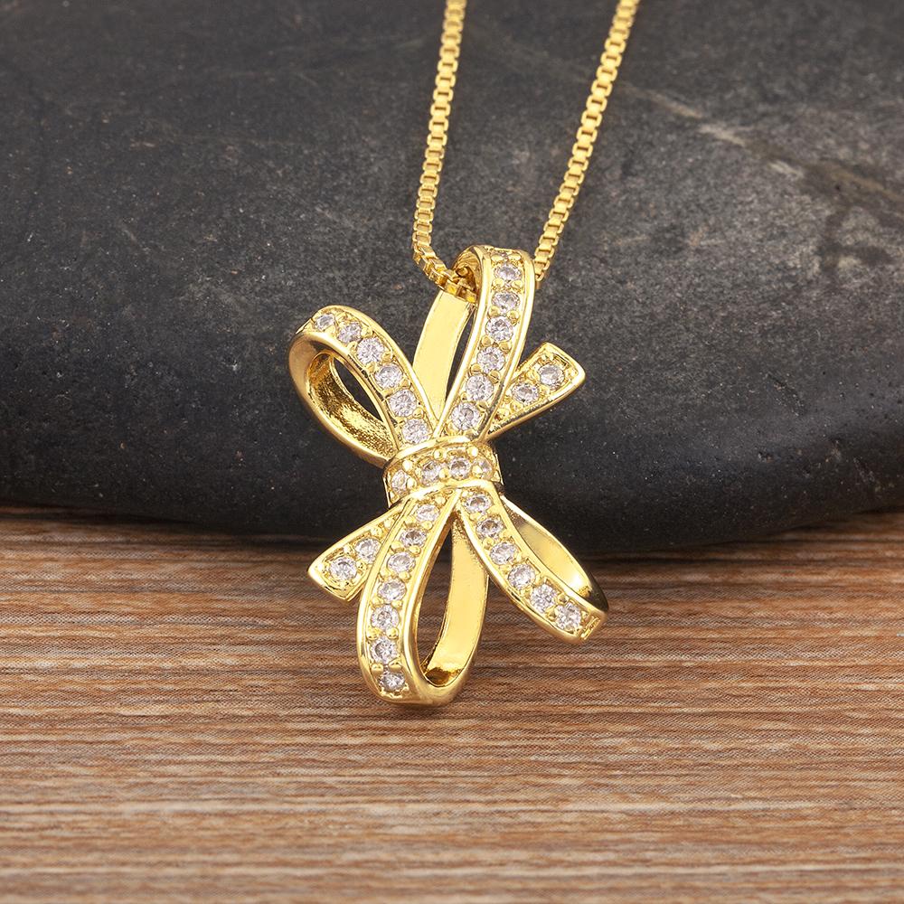 

Nidin Korea Popular Shiny Crystal Zircon Bow Knot Shape Charm Ribbon Pendant Necklace 8 Styles For Women Girl Daily Party Gifts