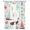 Whale Sailing Octopus Seahorse Lighthouse Chiffon Sheer Curtains for Living Room Bedroom Decor Window Voile Tulle Curtain Drapes