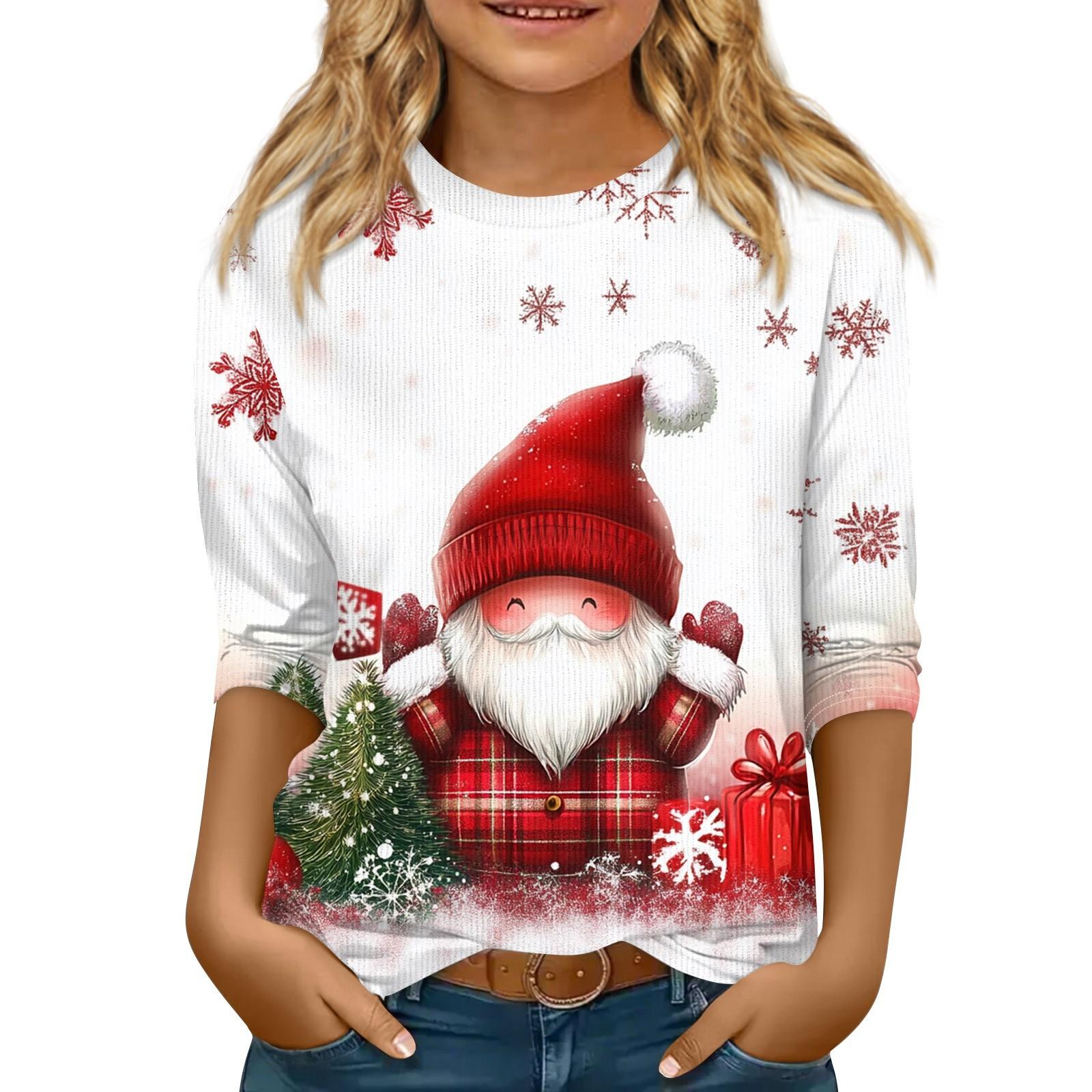 

Children s 3/4 Sleeve Tops Casual Print T Shirt Round Neck Pullover Blouse 110 білий