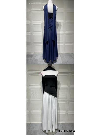 Chique Strapless Effen Kleur Maxi Jurk – Sexy Backless Design met Hoge Split