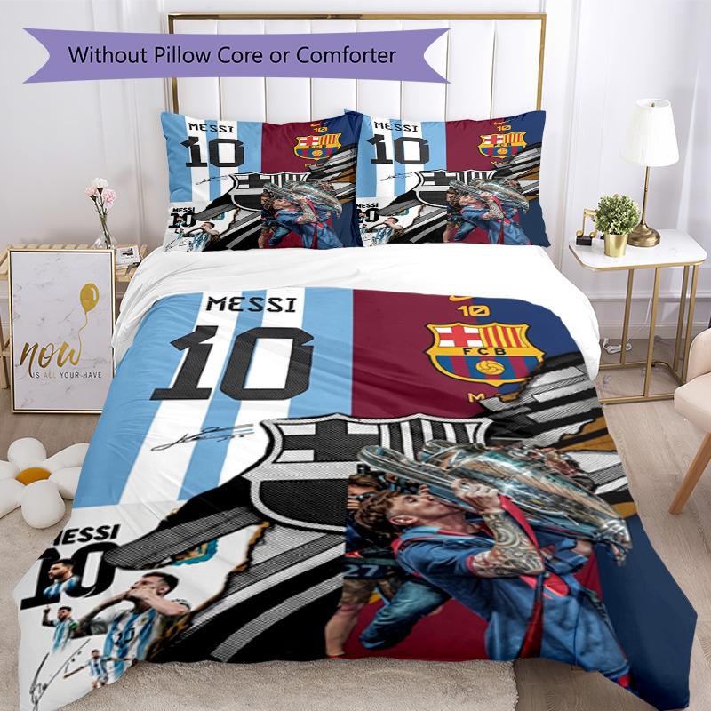 Messi World Cup Glory Bedding Set,Soft Bed Linen for Bedroom Home Decoration,Football Fan Gift,Breathable Duvet Cover with Pillowcases,Soccer Themed,P