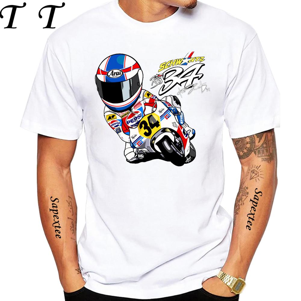 Kevin Schwantz 34 GP Race Legend 90's T-Shirt Summer Men Short Sleeve Adventure Sport Casual White Top Man Motorcycle Rider Tees