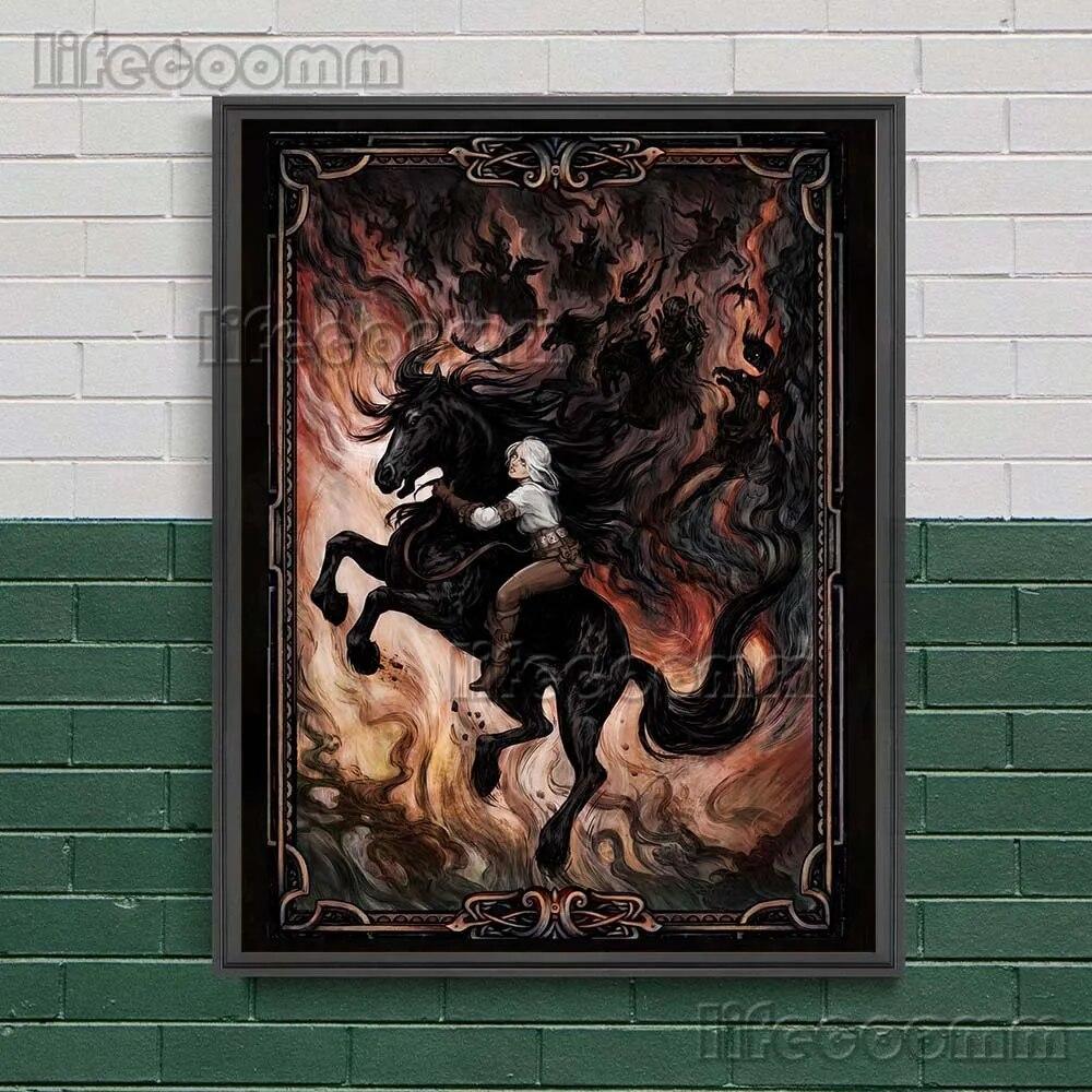 Pemburu Setan Misterius Lukisan Kanvas Seni Dinding Antik Sihir Gelap Poster Seni Dunia Cetak Dekorasi Rumah Tanpa Bingkai No Frame