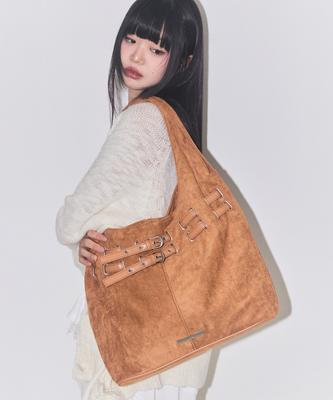 Illigo Belted Suede Shoulder Bag Camel