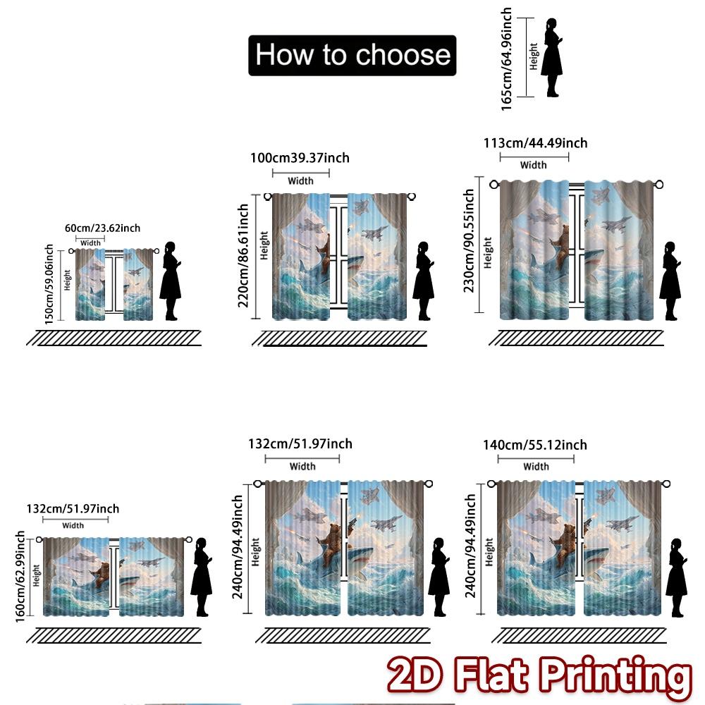 2 Stück, 2D-FLACHDRUCK Vorhänge (Ohne Stange) BattleBearShark Minimalistische Feiertagsvorhänge Stoffvorhänge Wärmeisolierung,