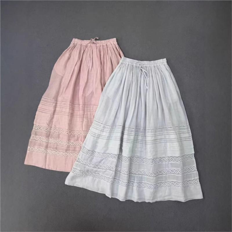 Johnature Gonne da Donna Casual Versatili a Vita Lassa a Gamba Larga, Colore Unito, Pieghe, Inserti in Pizzo, Primavera Estate