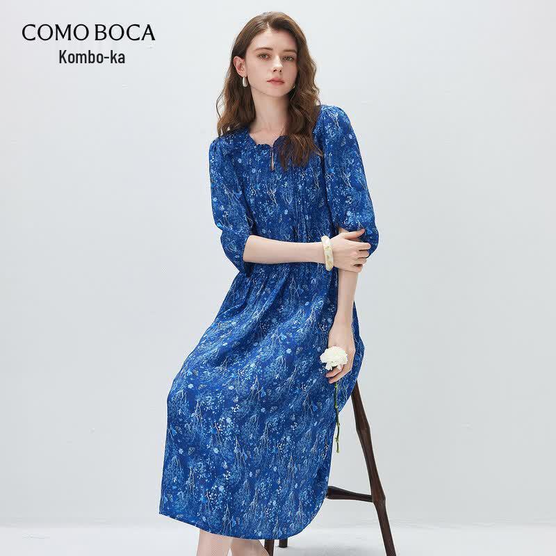 Comon Boca 2026 Spring/Summer Blue Floral Silk Dress L