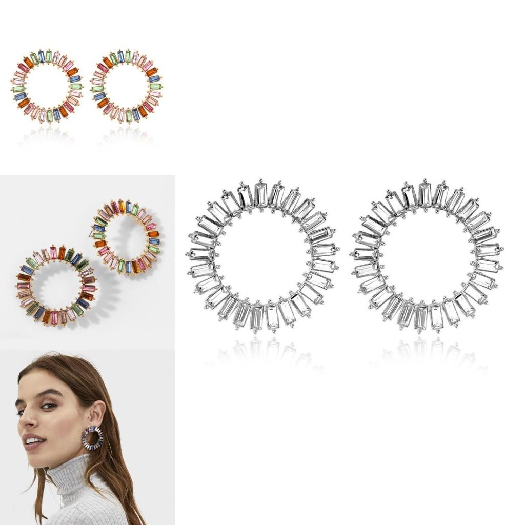 High-quality Plated Alloy Geometric Crystal Round Earrings For Women