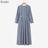ZANZEA Women Casual V-Neck Loose Long Sleeve Muslim Dress