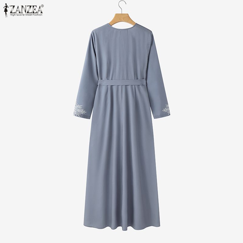 ZANZEA Women Casual V-Neck Loose Long Sleeve Muslim Dress