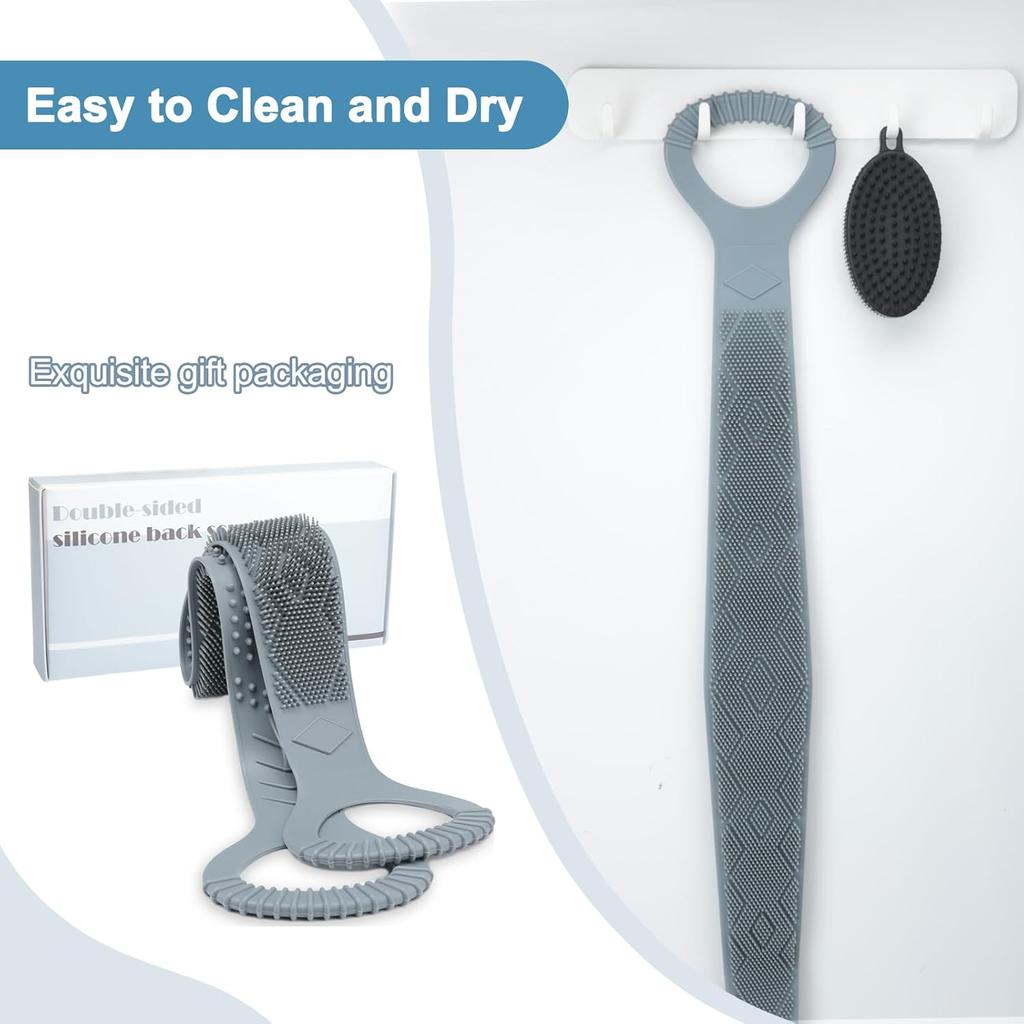 Silicone Back Scrubber for Shower Men, Dual-Sided Back Exfoliator Washer Scrub Strap - 100% Back Coverage to Clean, Exfoliate and Massage, Hygienic,