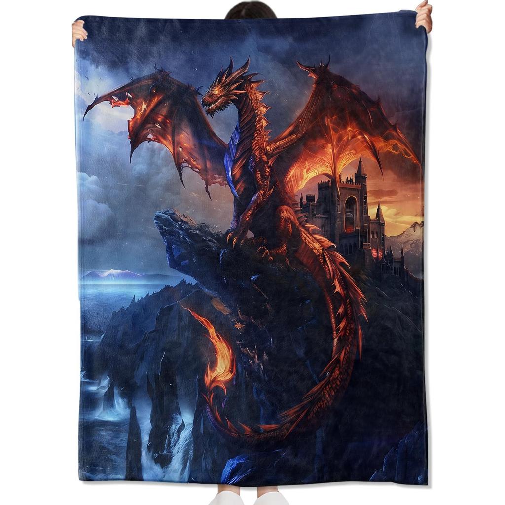 Cool black gold dragon blanket soft flannel blanket living room bedroom sofa office decoration blanket