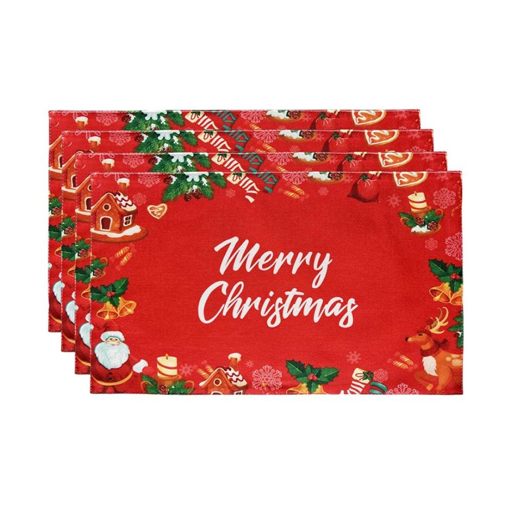 4PCS Linen-like Christmas Tree Placemats Anti-slip Tableware Insulated Mats New Year