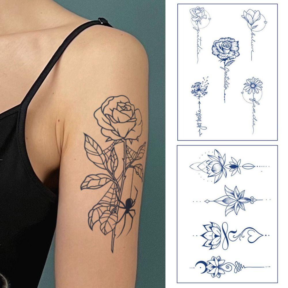 8PCS Lasts for 2 weeks Temporary Tattoo Stickers Whales/Waves Pattern Flower Tattoo Stickers  Gifts