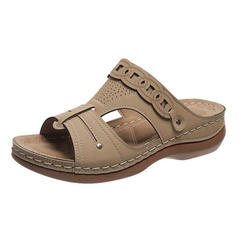 South East Asia new slope heel open-toed fish mouth slippers women's retro hollow thick-bottomed beach sandals