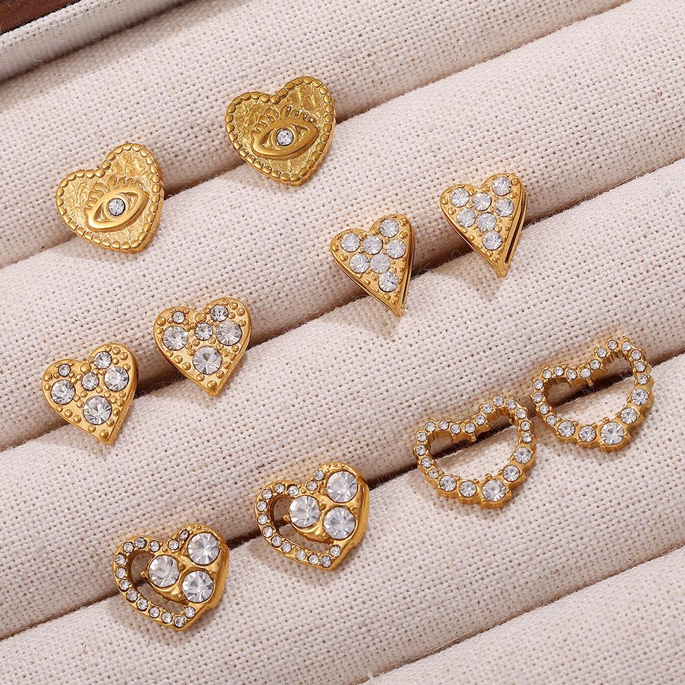 Fashion Light Luxury Gold Love Diamond Earrings Stainless Steel Gold Plated Hollow Design Earrings Women