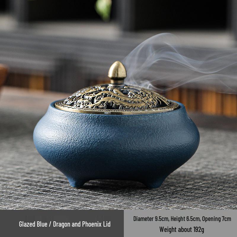 Celadon Ceramic Incense Burner - Antique Style, Small Size, Ice Crack Kiln, Sandalwood Incense Holder.