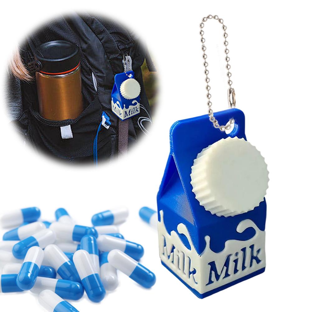 Laktose & Tolerant Pillenhalter Mini Milchkarton Schlüsselanhänger Tragbar Niedlich Pille Rucksack Reise Schlüssel P7E1