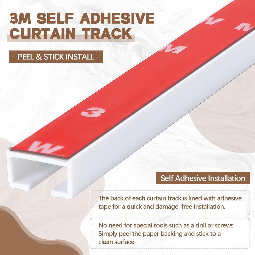 20 FT/240 IN Self Adhesive Ceiling Curtain Track Rail No Drill Rod Screws or Tools No Damage for Windows Cabinet Closet Bathroom Shower Curtain Room