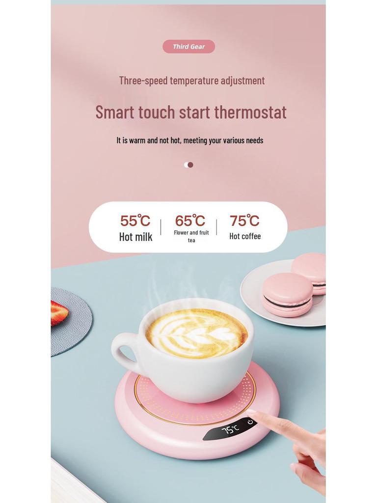 Three-Level Adjustable Temperature Cup Warmer with Insulated Coaster - 55 Degrees Constant Heating.