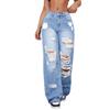 Jeans strappati vita alta dritti versatili larghi in denim donna trendy multi strappati sfilacciati vita alta gamba larga jeans