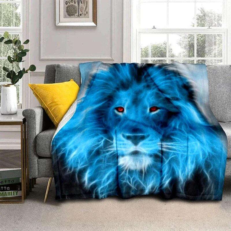 Wildlife Fierce Lion Throw Blankets, Soft Flannel Fleece Blanket Microfiber Cozy Bed Cover for Teen Boys Bedroom African Animal
