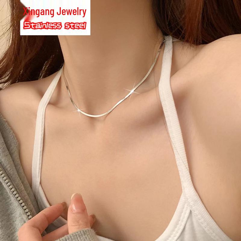 

Модная хип-хоп женская титановая плоская цепочка из нержавеющей стали Steel 4MM*50CM+5CM