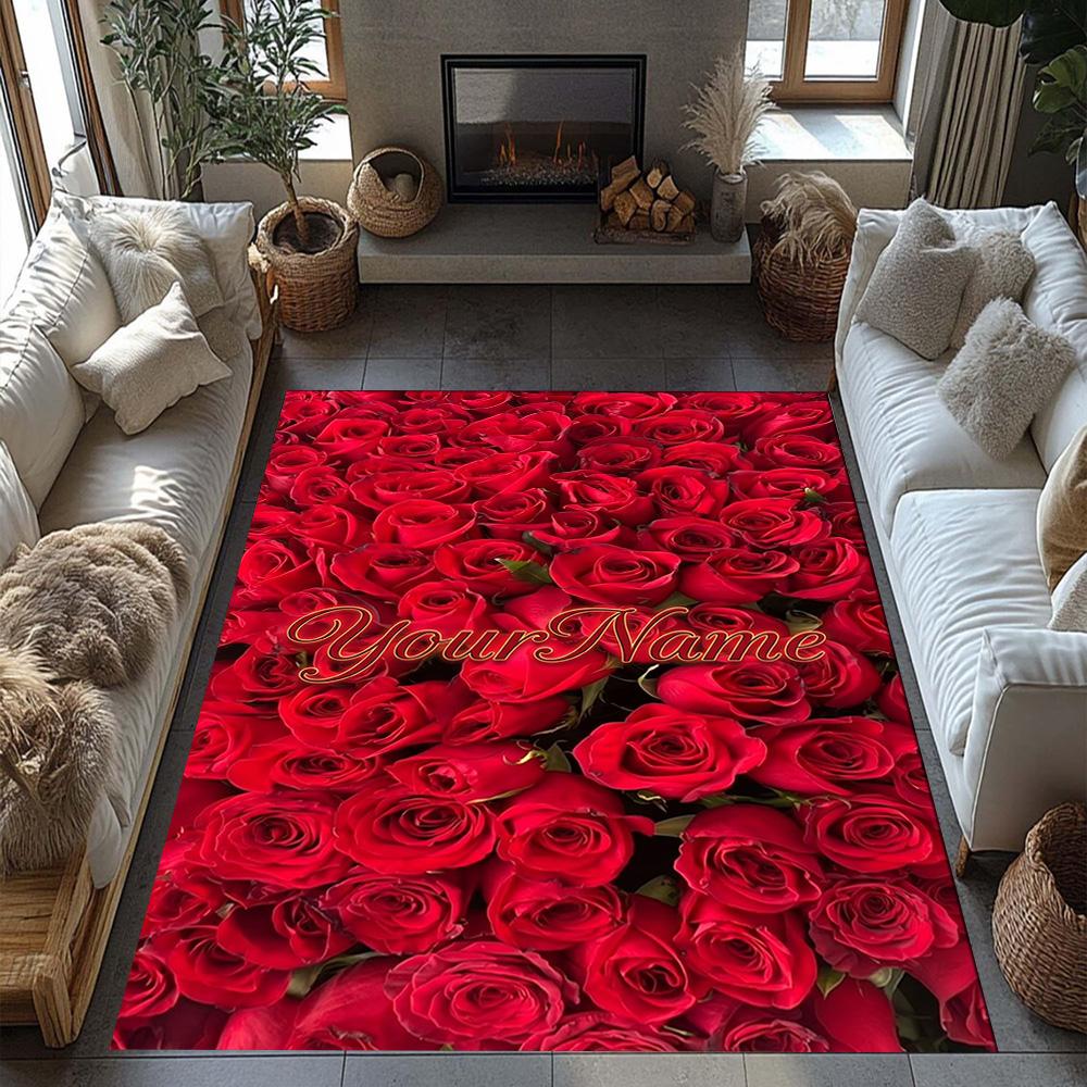 Rose Customized Name Floor Mat Suitable for Living Rooms Balcony Outdoor Decorate Room Antislip Carpet Office Home Decor Best for Christmas