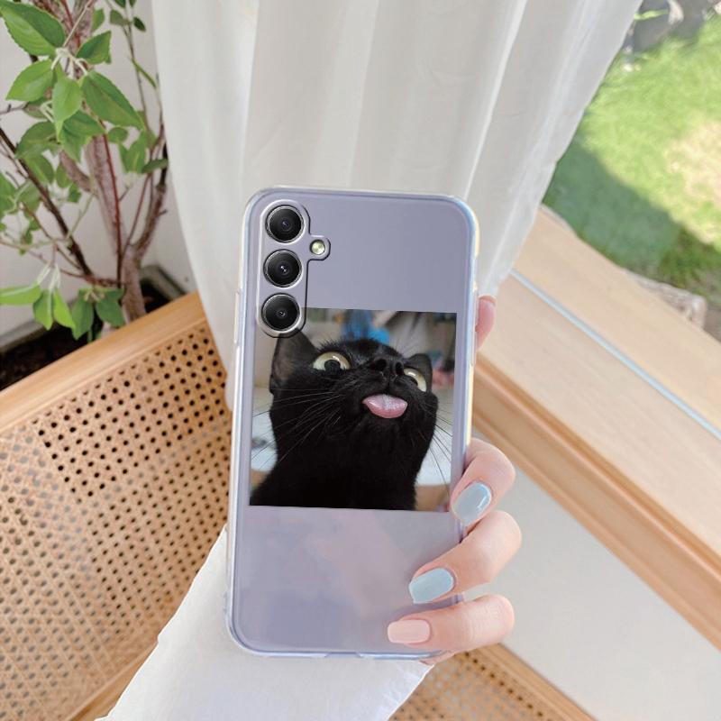 Funny Cat Patterned Soft Silicone Clear Case For Xiaomi Redmi Note 13 Pro 13C Samsung A55 A54 A34 S24 M35 iPhone 15 Camera Protective Shockproof Cover