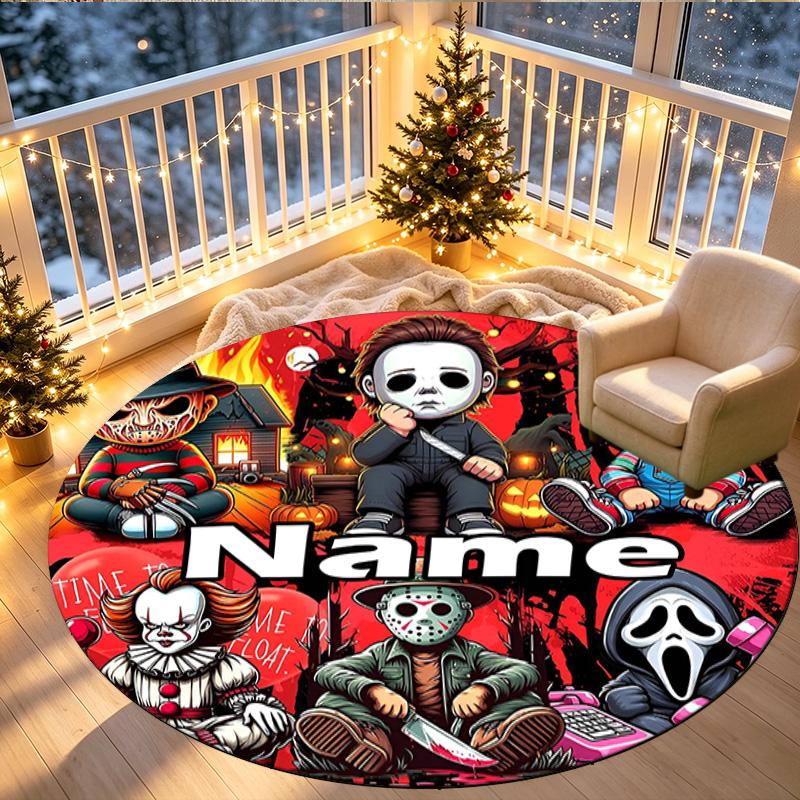 Custom Name Personalized Bride of Chucky Print Round Rug, Versatile Home Decor Carpet, for Playroom, Apartment, Balcony, Entryway, Hallway Gift