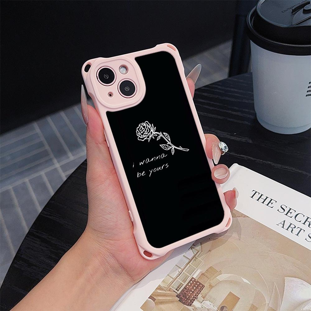 Ae79 Femme Framed Black Art Soft Phone Cases for iPhone 16 15 14 13 12 11 Pro Max 7 8 Plus XR XS with Wrist Strap Lanyard Corner Protection Back Cover