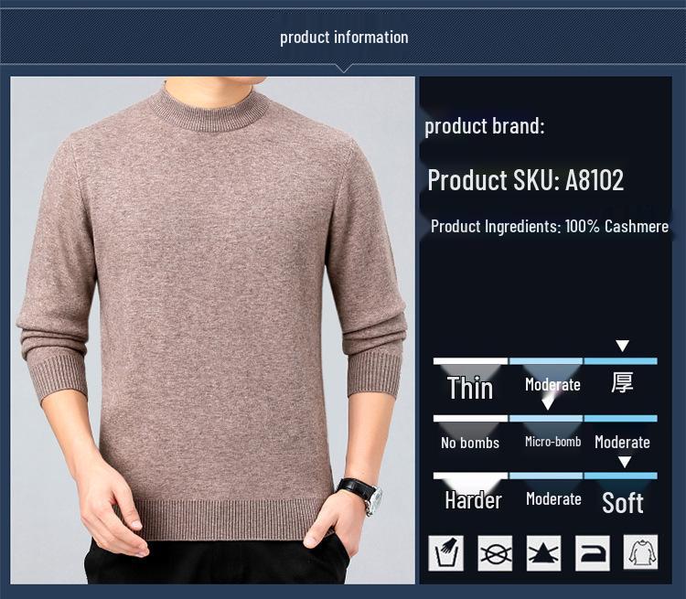 Herren Business Casual dicker Kaschmirpullover - Neuer Stil, Halbhoher Rundhalsausschnitt, 100% Reines Kaschmir, Hochwertige Basisschicht