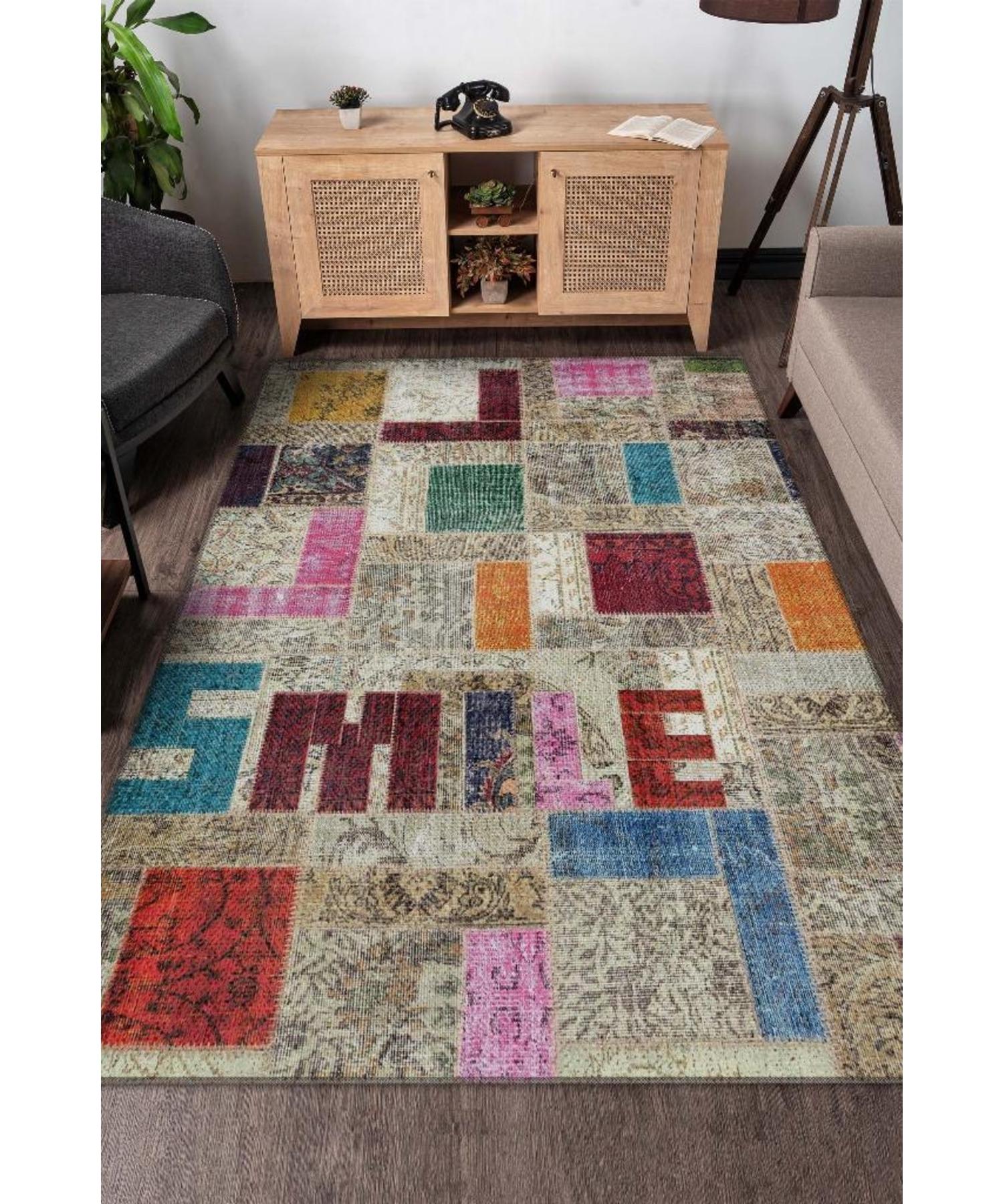 

Моющийся нескользящий декоративный домашний ковер Smile на хлопковой основе