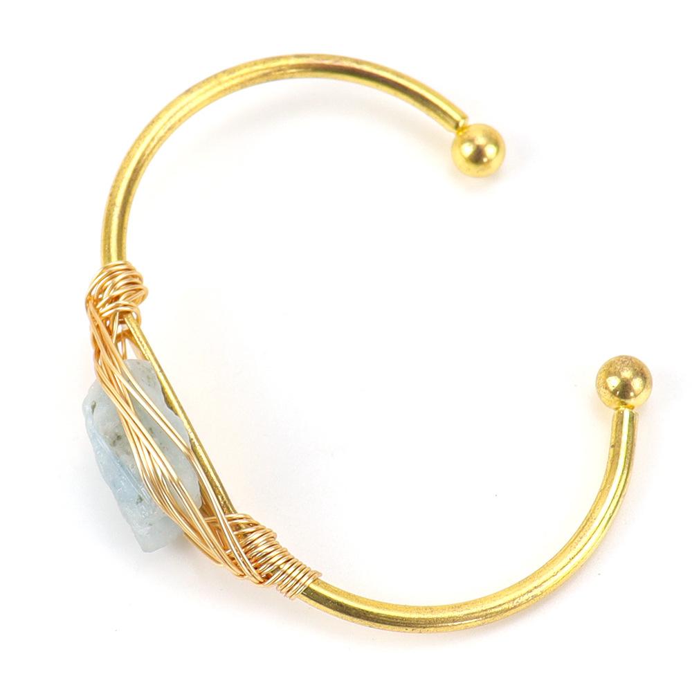 Handmade Gold Winding Natural Crystal Rough Stone Amethyst Bracelet, Bracelet Opening Adjustable B07