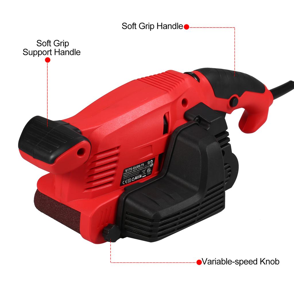 Slefuitor cu bandă pentru lemn, 600 W 6 viteze variabile Slefuitor cu putere cu 12 bucăți curele de șlefuit 75x457mm,