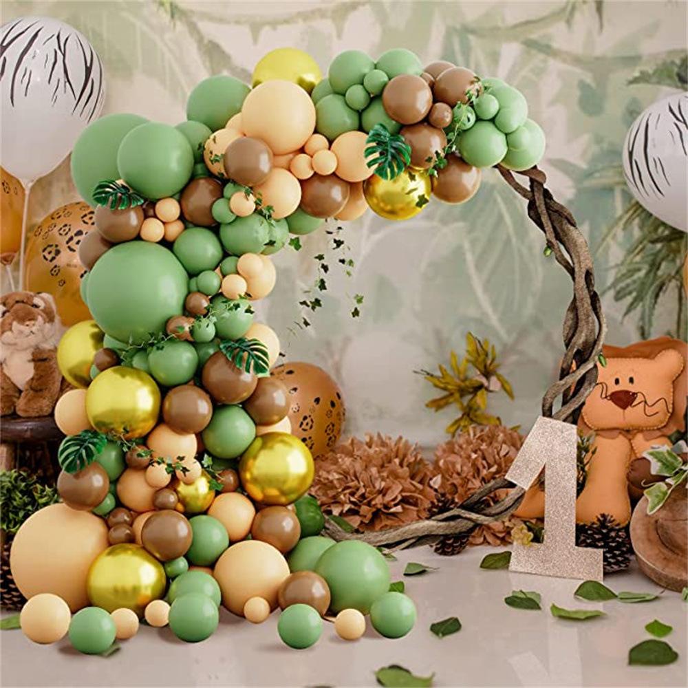 Forest Theme Party Balloon Chain Set Gray-Green Khaki Balloon Children'S Birthday Decoration Scene Arrangement