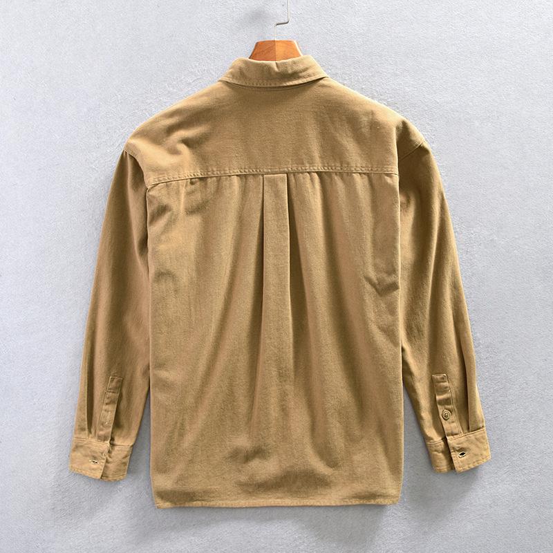 Japanese Style Long Sleeve Cargo Shirts for Male Spring and Autumn Streetwear Loose Shirt 100% Cotton Button Shirt Casual Overshirt